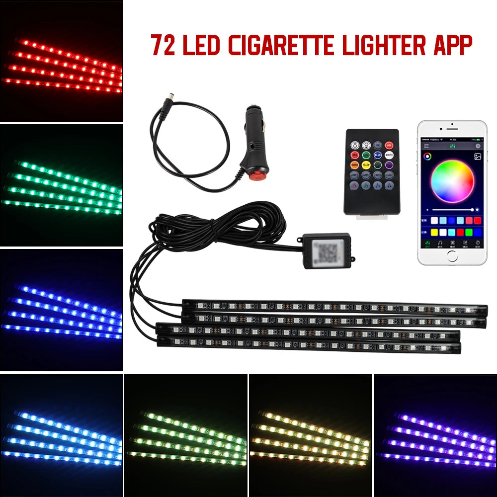 Neon 36 48 72 LED Car Interior Ambient Foot Light Wireless Remote Music APP Control Auto RGB Atmosphere Decorative Lamp 