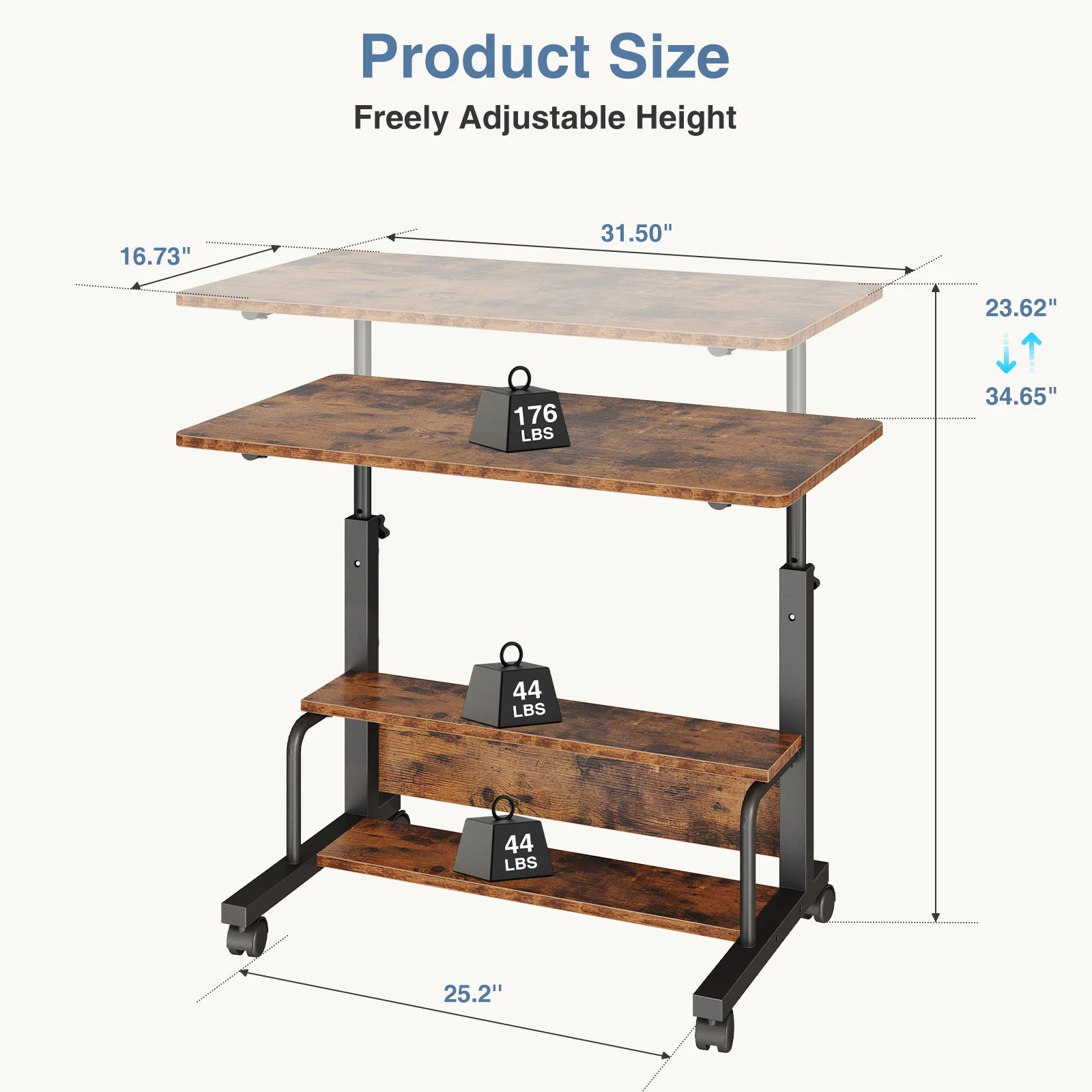 Adjustable Height Mobile Standing Desk with Wheels 31.5 Inch