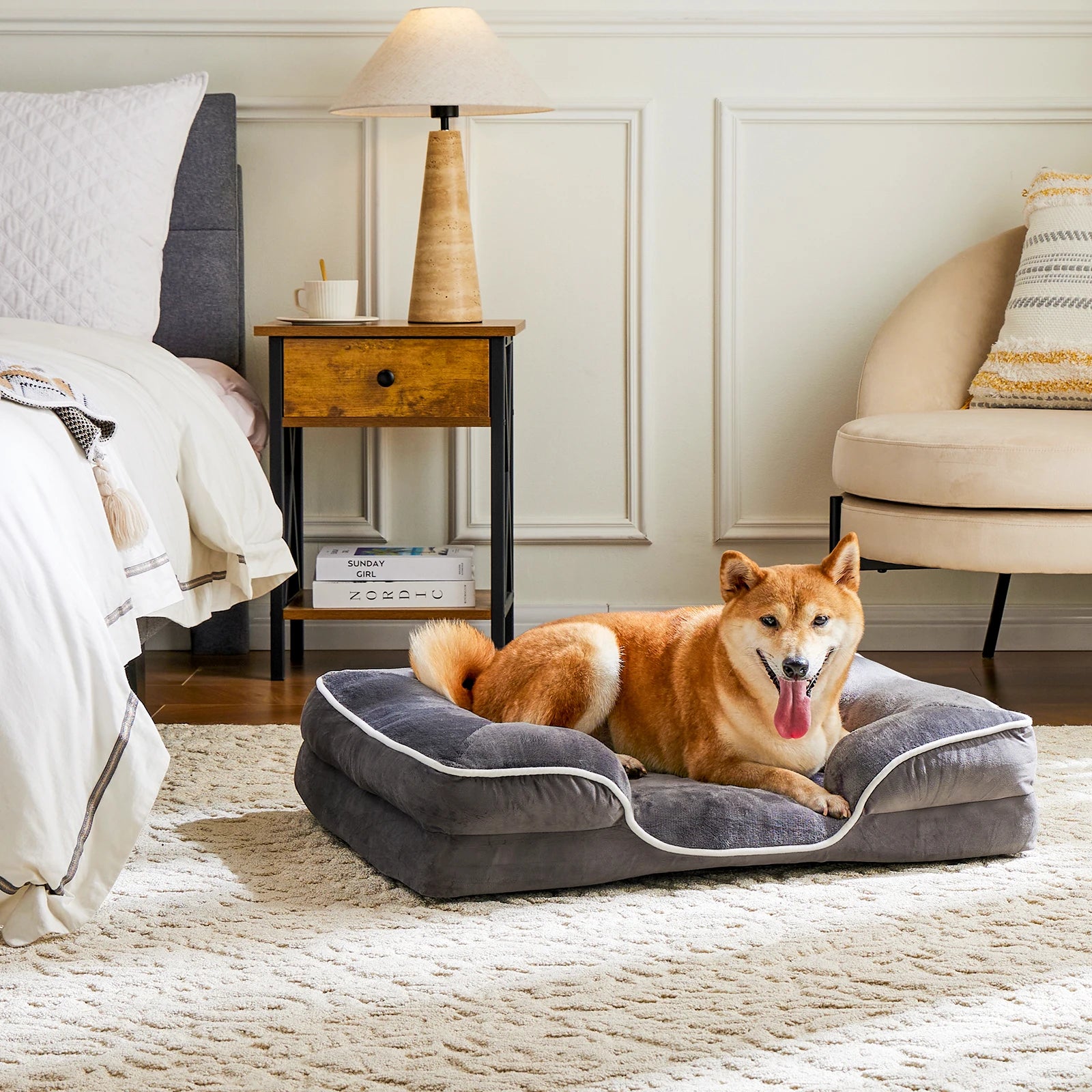 Orthopedic Memory Foam Dog Bed with Washable Cover & Non-Slip Base