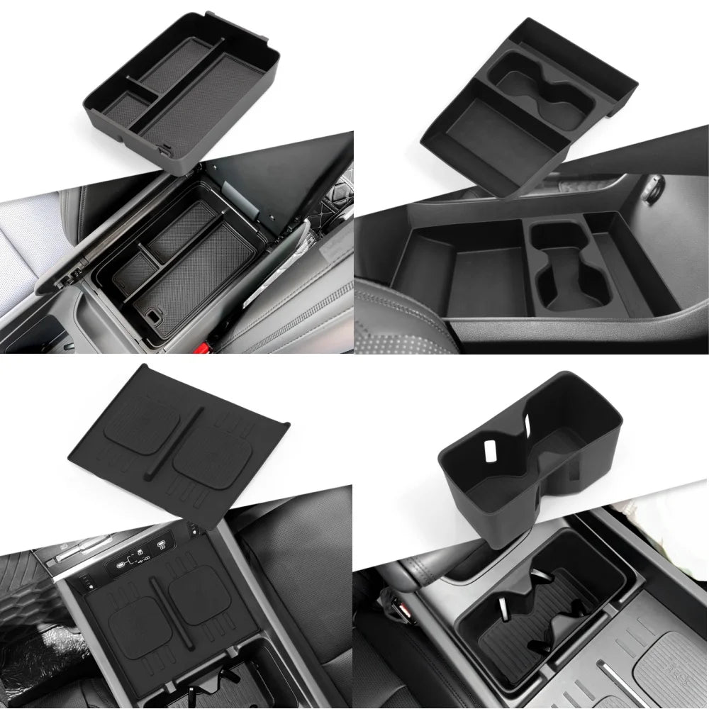 Smabee for Hyundai Santa Fe 2024 2025 2026 Storage Box Cup Holder Anti Dirt Pad Car Interior Accessories Organizer Tidying Black