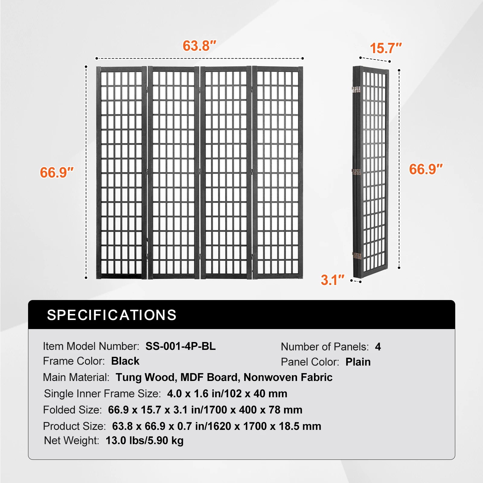 Japanese Wooden Folding Room Divider Privacy Screen Panels