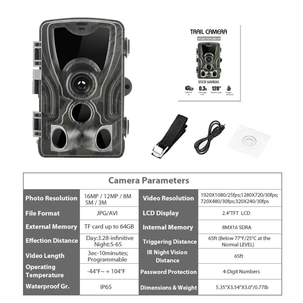 Efficiente telecamera da caccia PR801A con sensore PIR da 120 gradi: alta risoluzione, registrazione notturna, fotografia continua
