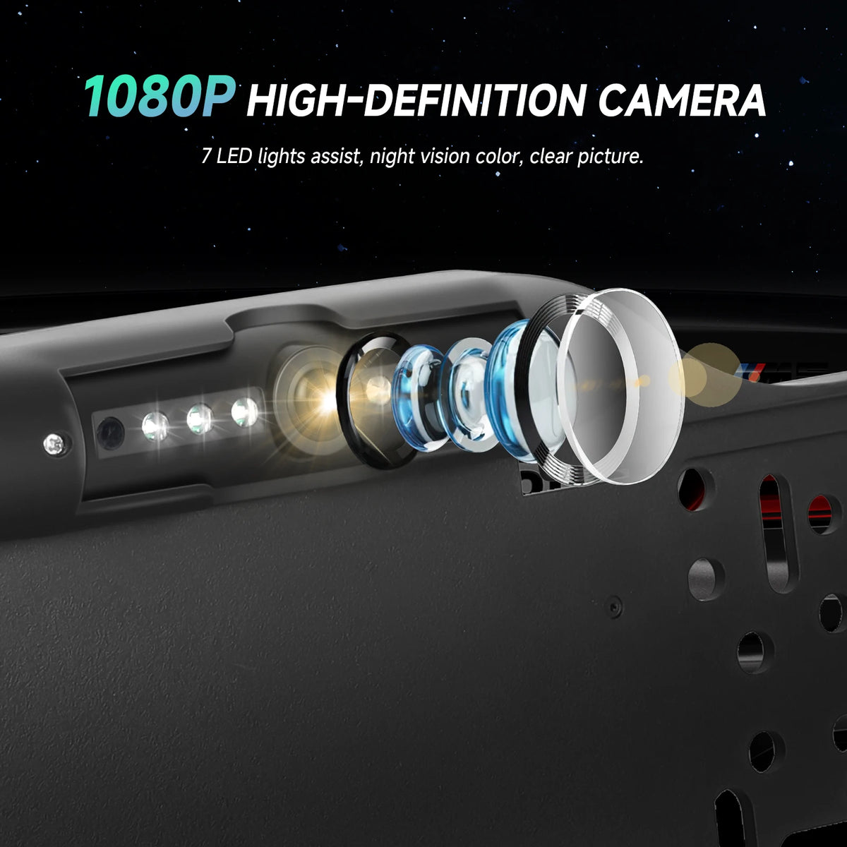 Cámara trasera para coche con marco de placa de matrícula europeo, impermeable, visión nocturna LED blanca 720P/1080P/CVBS Ajustable
