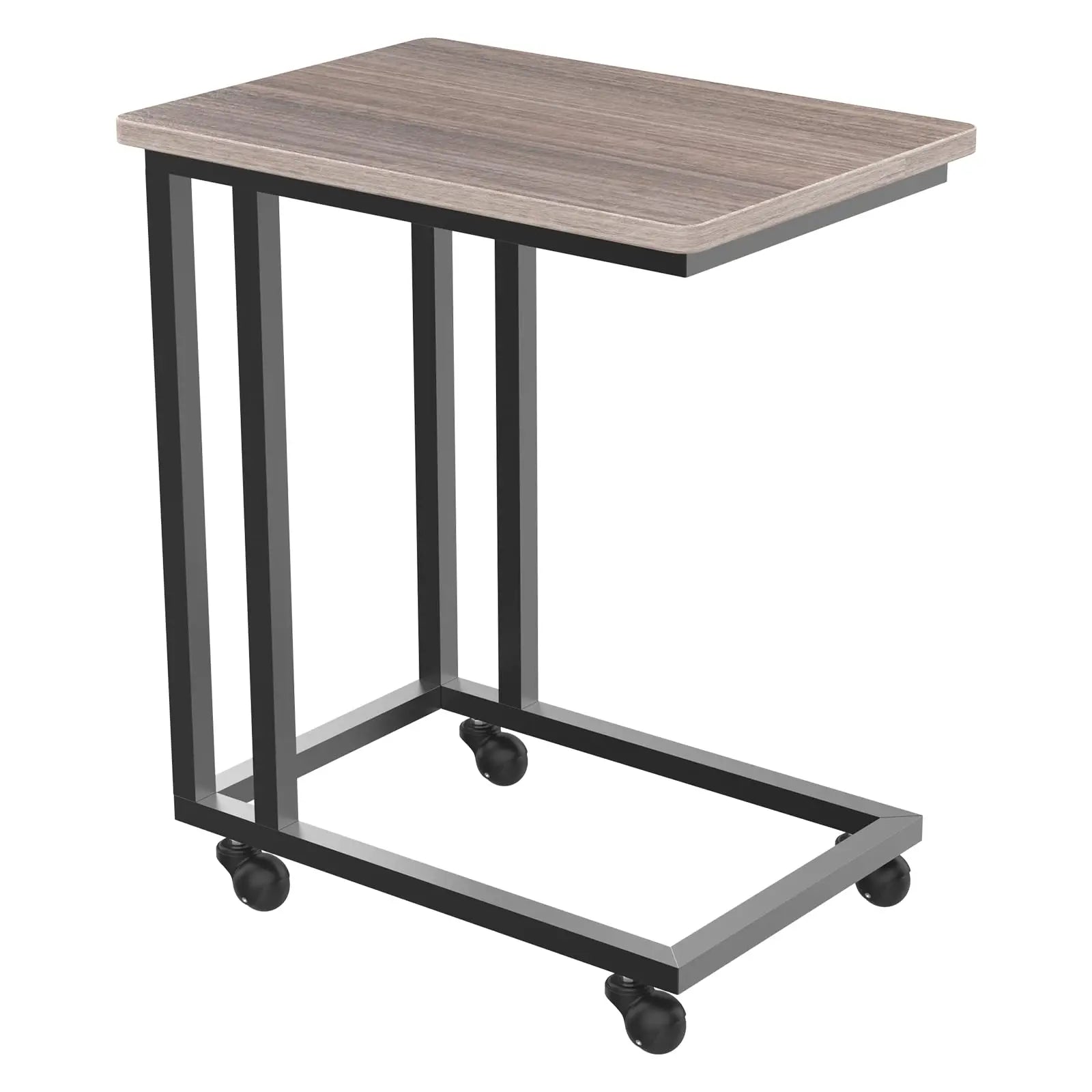 Rolling Overbed Sofa Table with Wheels Metal Frame C-Shape Desk