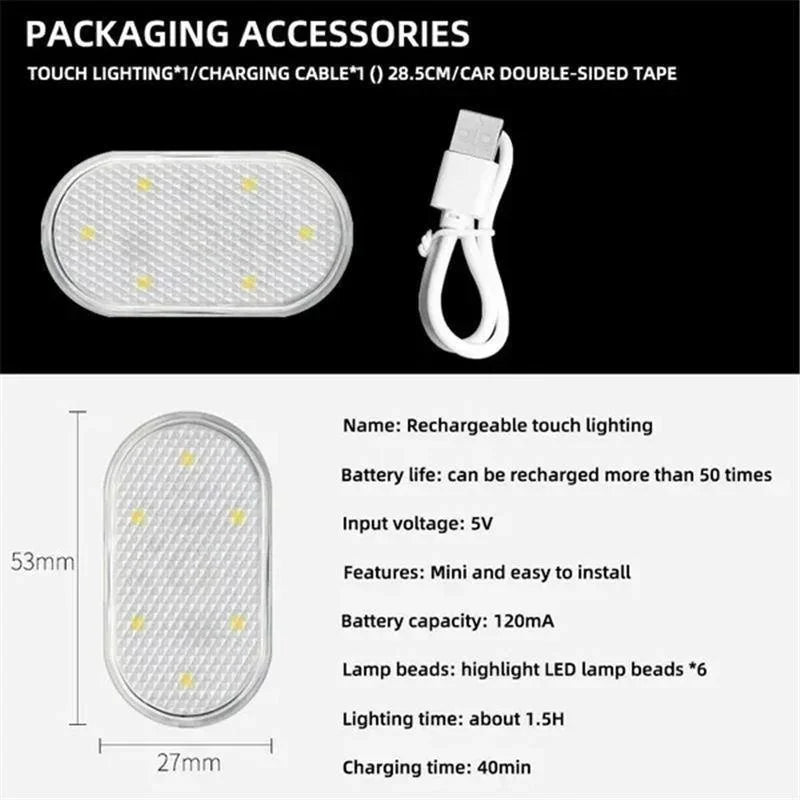 Wireless LED Car Interior Lights USB Rechargeable Touch Lamp