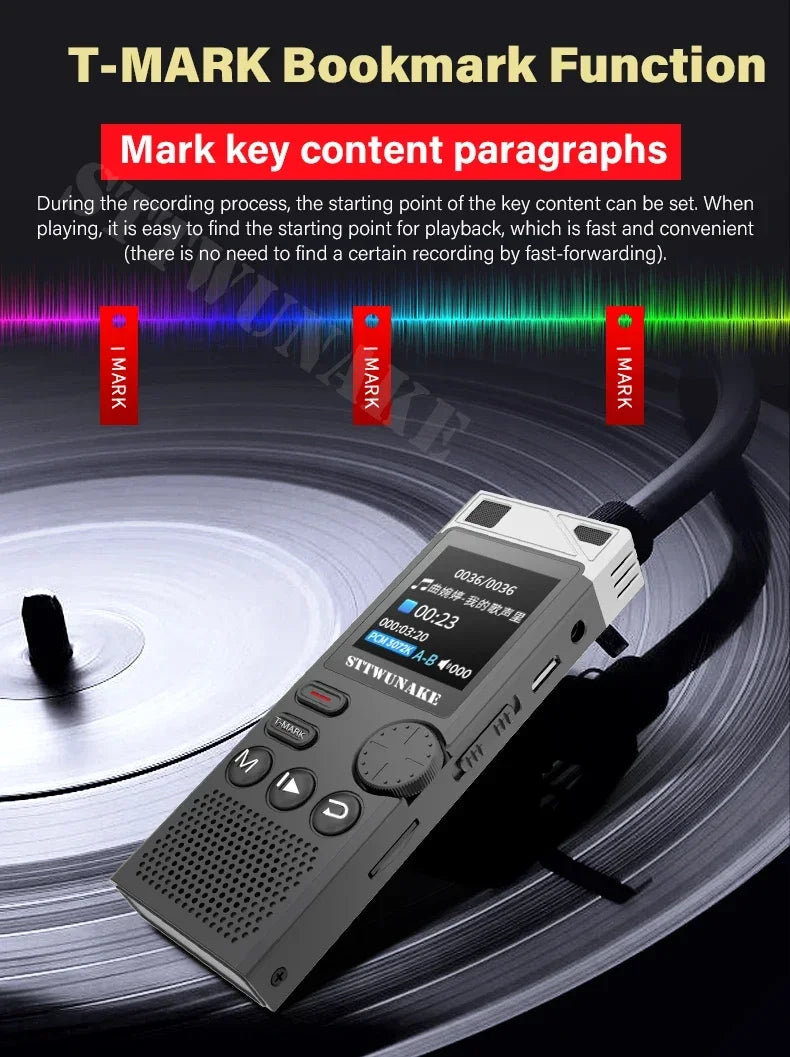 Voice Activation Recorder Dual-Core Ai Noise-Reducing Digital Recording Device STTWUNAKE 