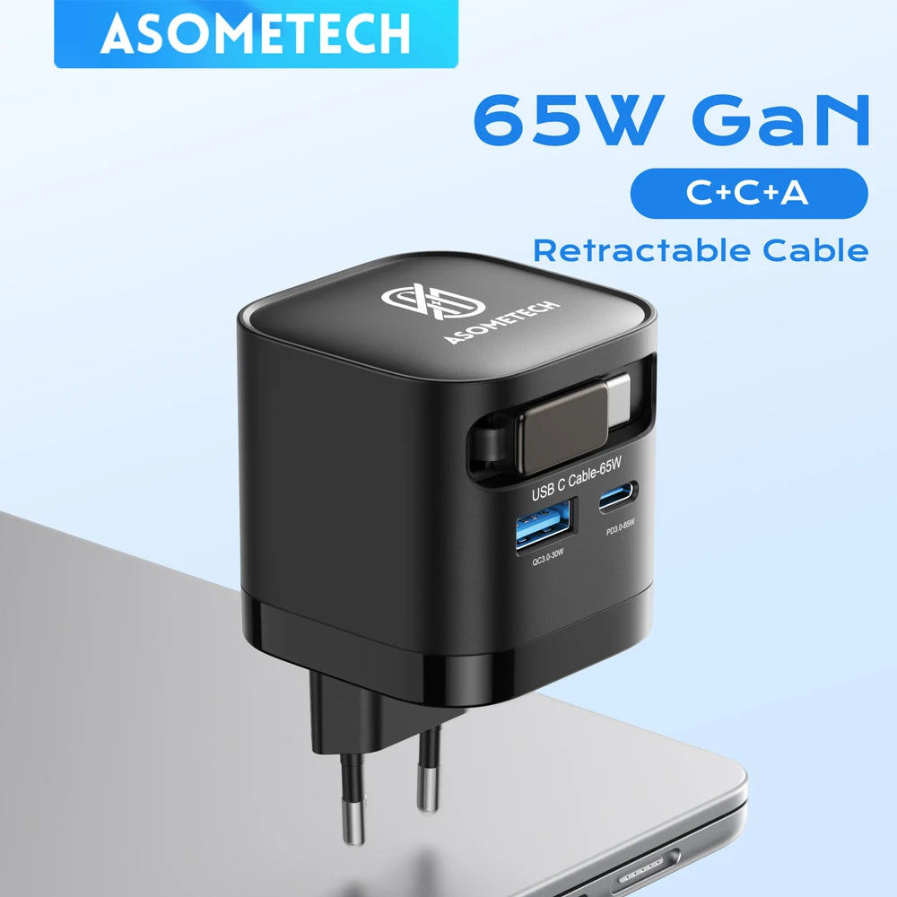RCE-6508ACX 65W GaN Charger with Retractable USB-C Cable