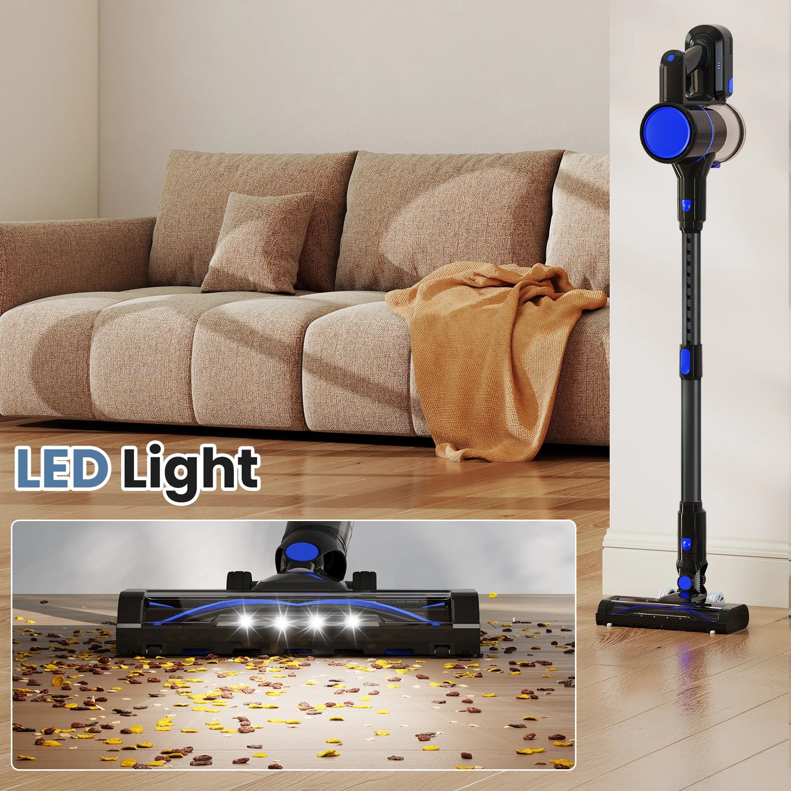 Cordless Stick Vacuum with LED Brush, Wall Mount & 3 Head Tools