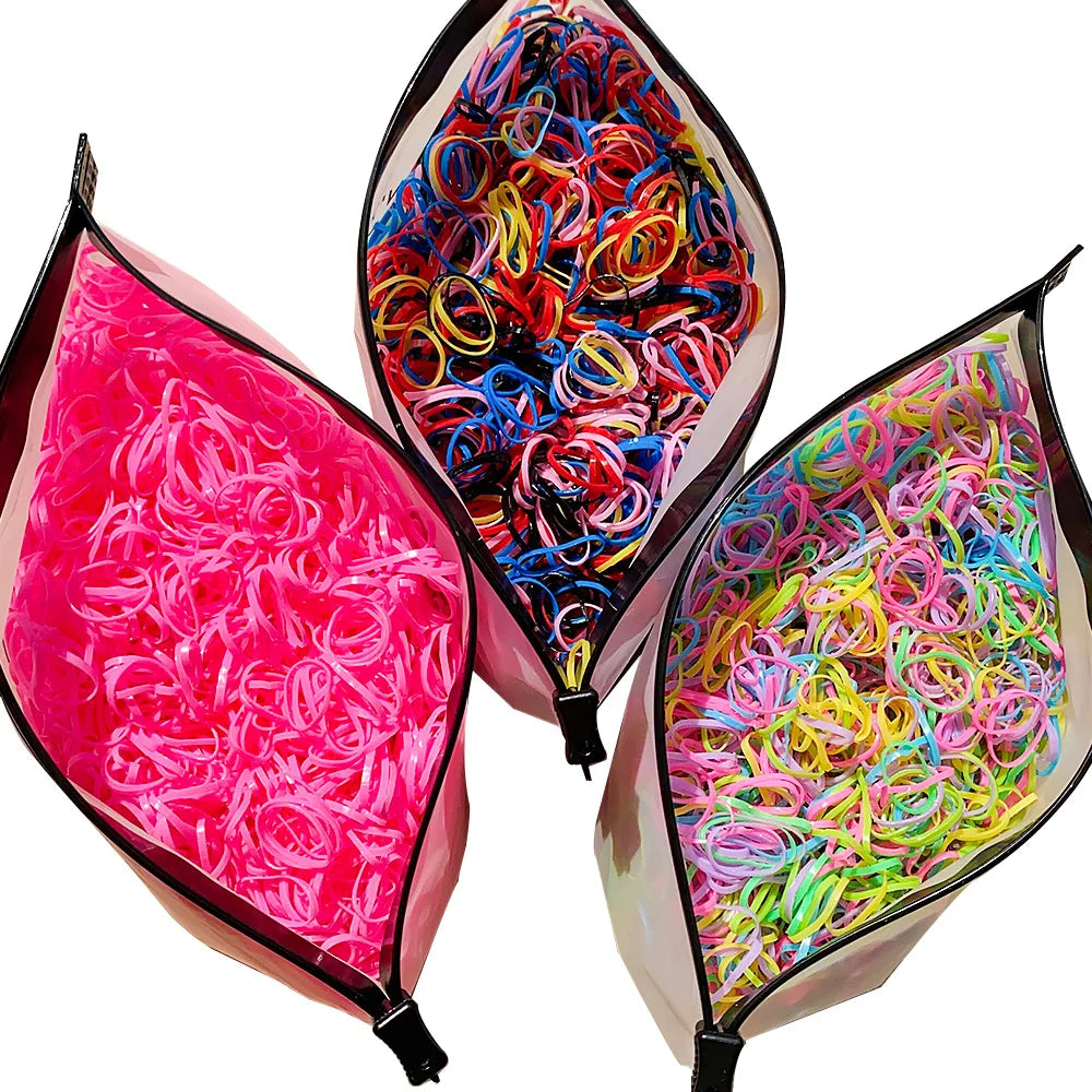 500/1000/2000pcs Girls Colourful Disposable Rubber Band Hair Ties Headband Children Ponytail Holder Bands Kids Hair Accessories 
