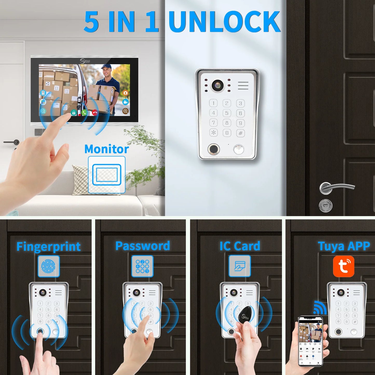 Fingerprint 5in1 Unlock Wifi Doorbell Video Intercom System For Home Doorphone Tuya Smart 1080P Touch Monitor Security Protect Spy-shop.com