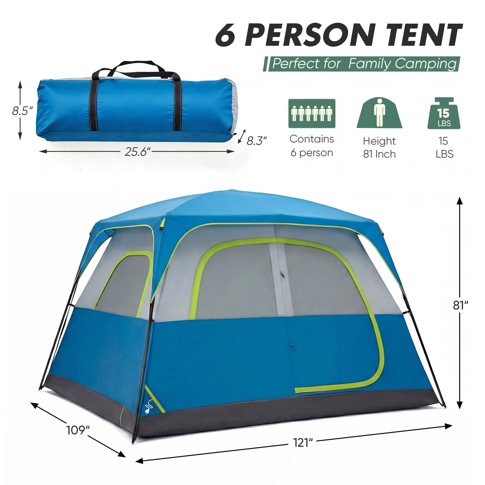 6 Person Camping Tent Waterproof Instant Setup Family Dome Shelter