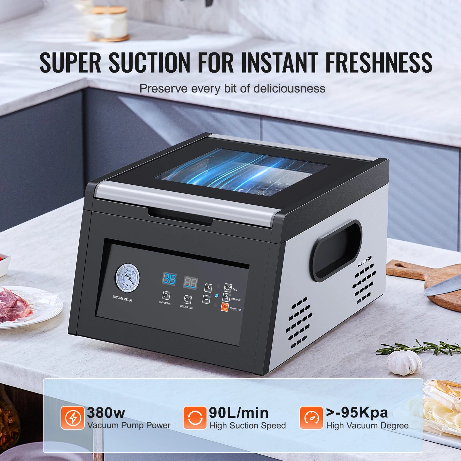 380W Chamber Vacuum Sealer with 11.5in Seal Bar for Wet Foods