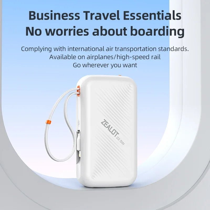 20000mAh Portable Power Bank with USB-C Cable and Digital Display