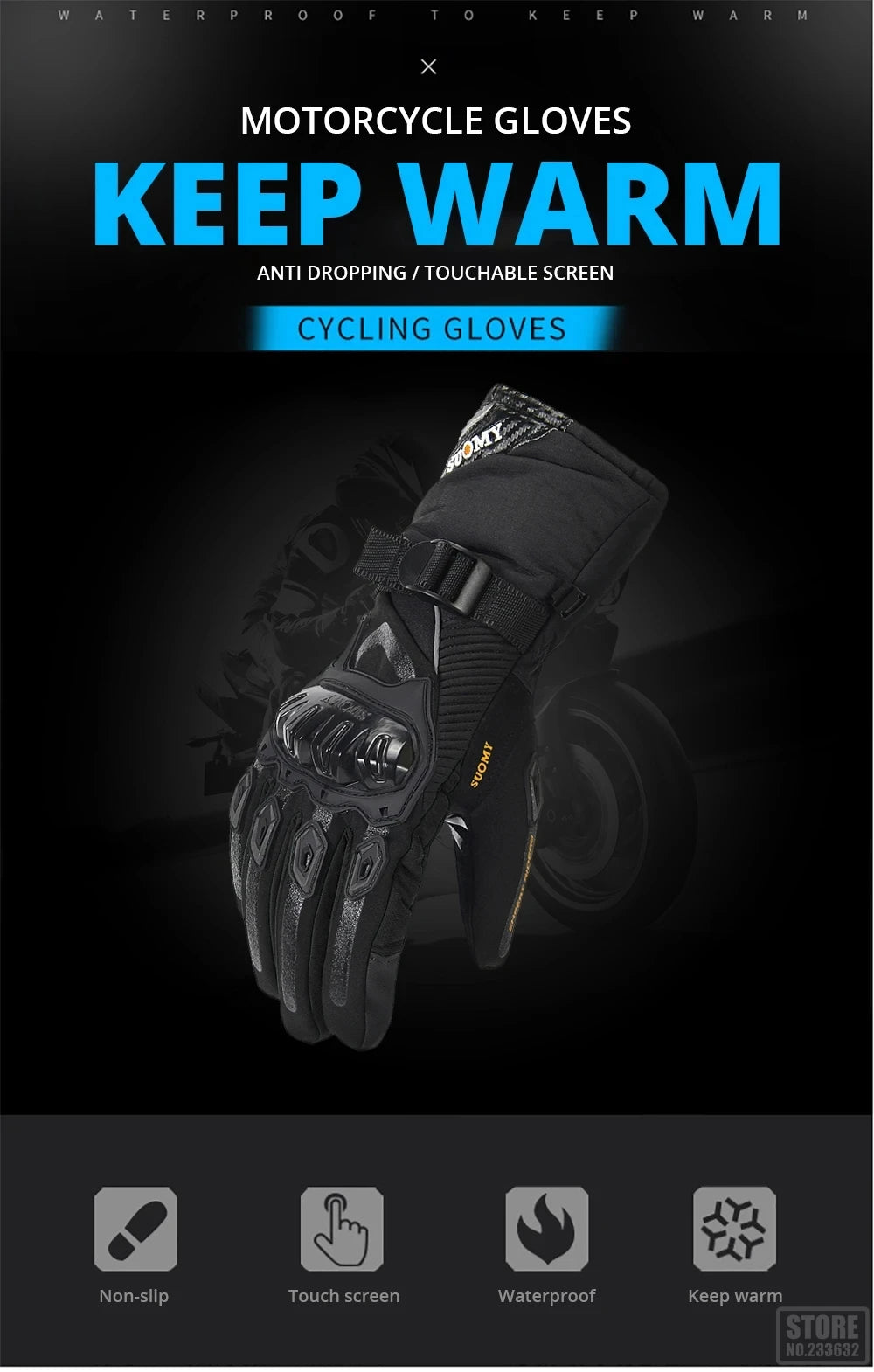 Winter Warm Motorcycle Gloves for Outdoor Riding