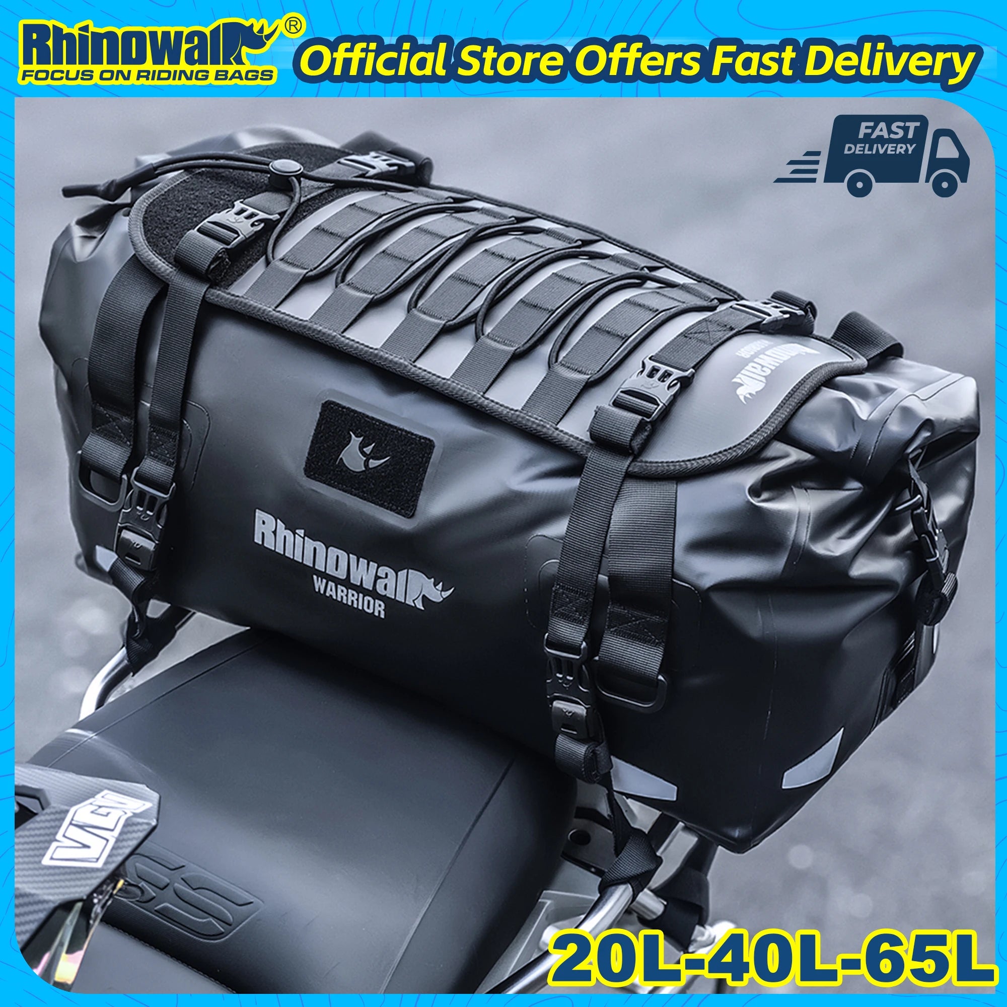 Waterproof Motorcycle Saddle Bag 20L 40L 65L Tail Seat Storage Pack