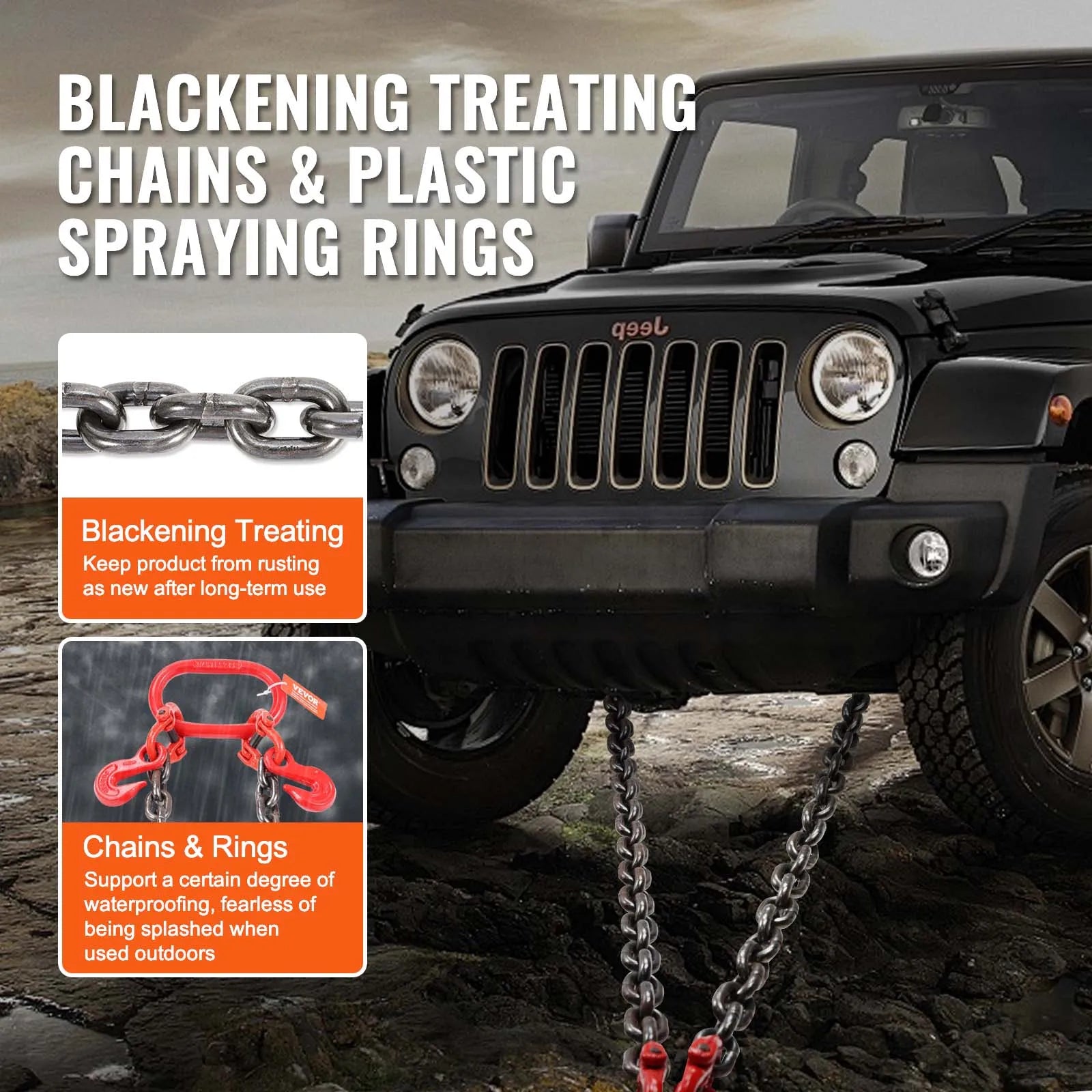 G80 V Bridle Tow Chain with J Hooks & Grab Hooks 15600 lbs