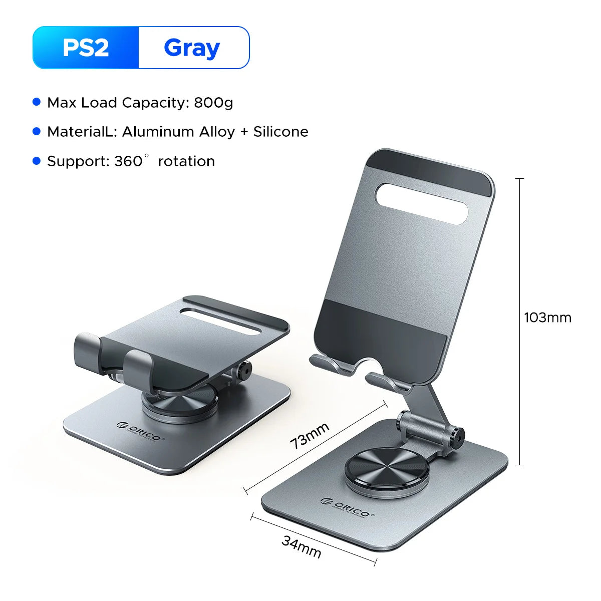 Adjustable Aluminum Phone Stand with 360° Rotation & Foldable Design