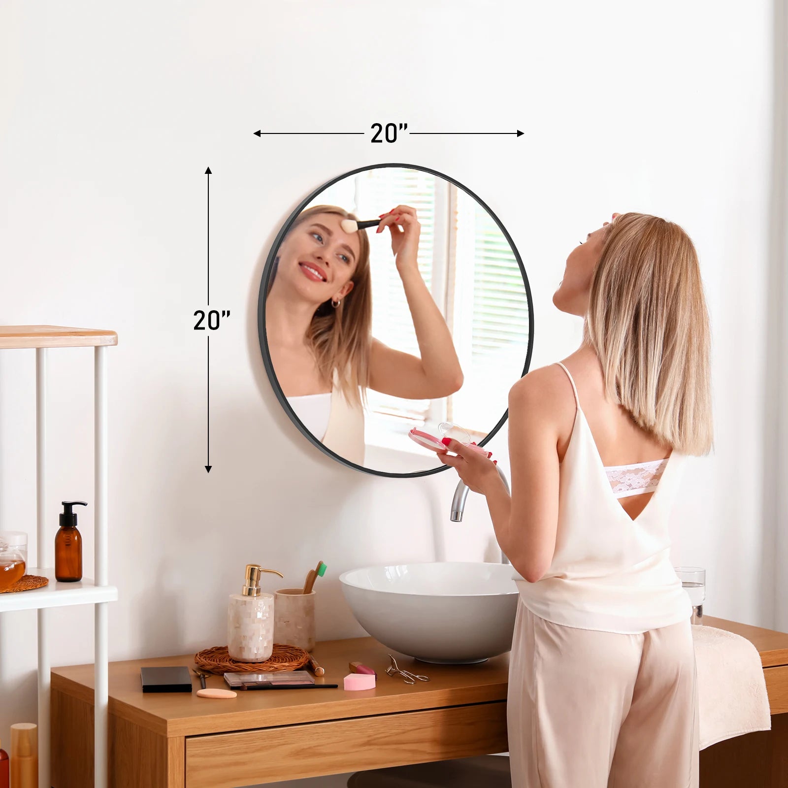 30 Inch Gold Round Wall Mirror with Metal Frame & Clear Glass