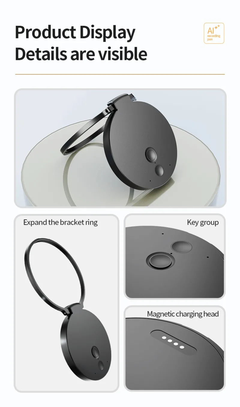 AI ChatGPT Voice Recorder 8-128GB Mini Keychain Magnetic Dictaphone 256GB Intelligent Summarization Real-Time Recording Device