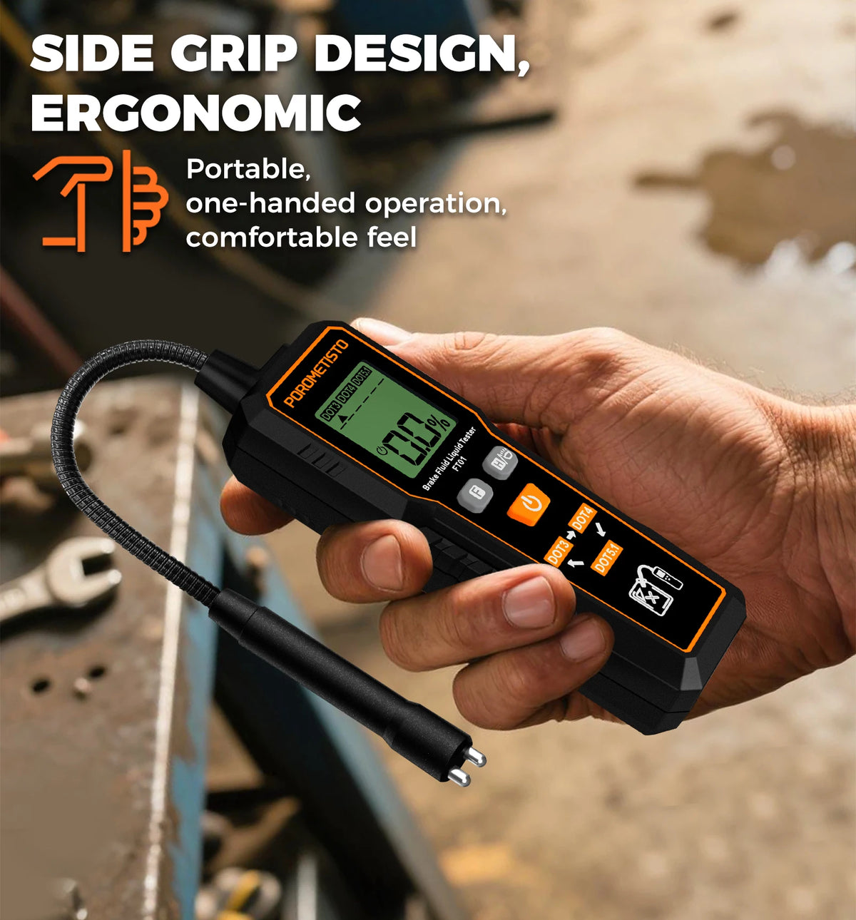 FT01 Liquide de frein automobile, témoin/ Testeur d’huile de frein portatif numérique, testeur de liquide de frein DOT3/DOT4/DOT5.1 avec sonde flexible
