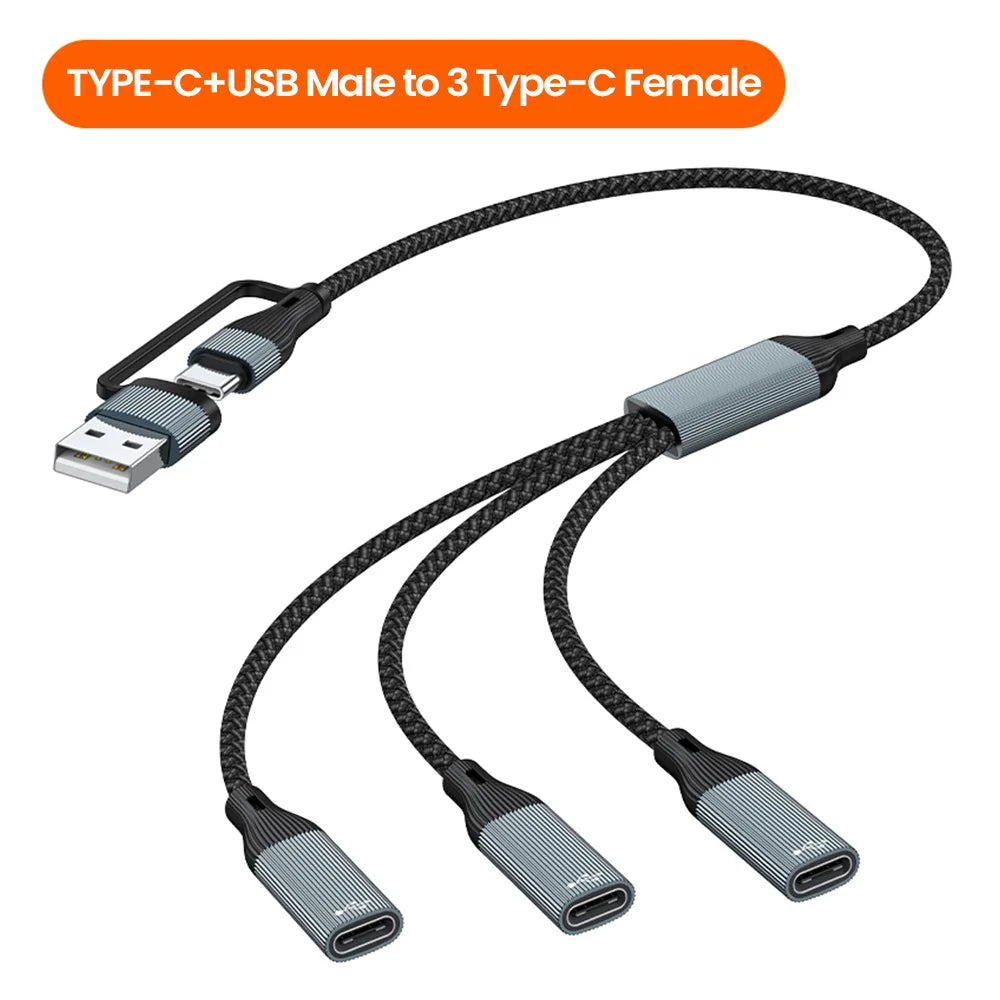 USB-keskitinkaapeli, jossa on 2 tai 3 USB-C-liitäntää