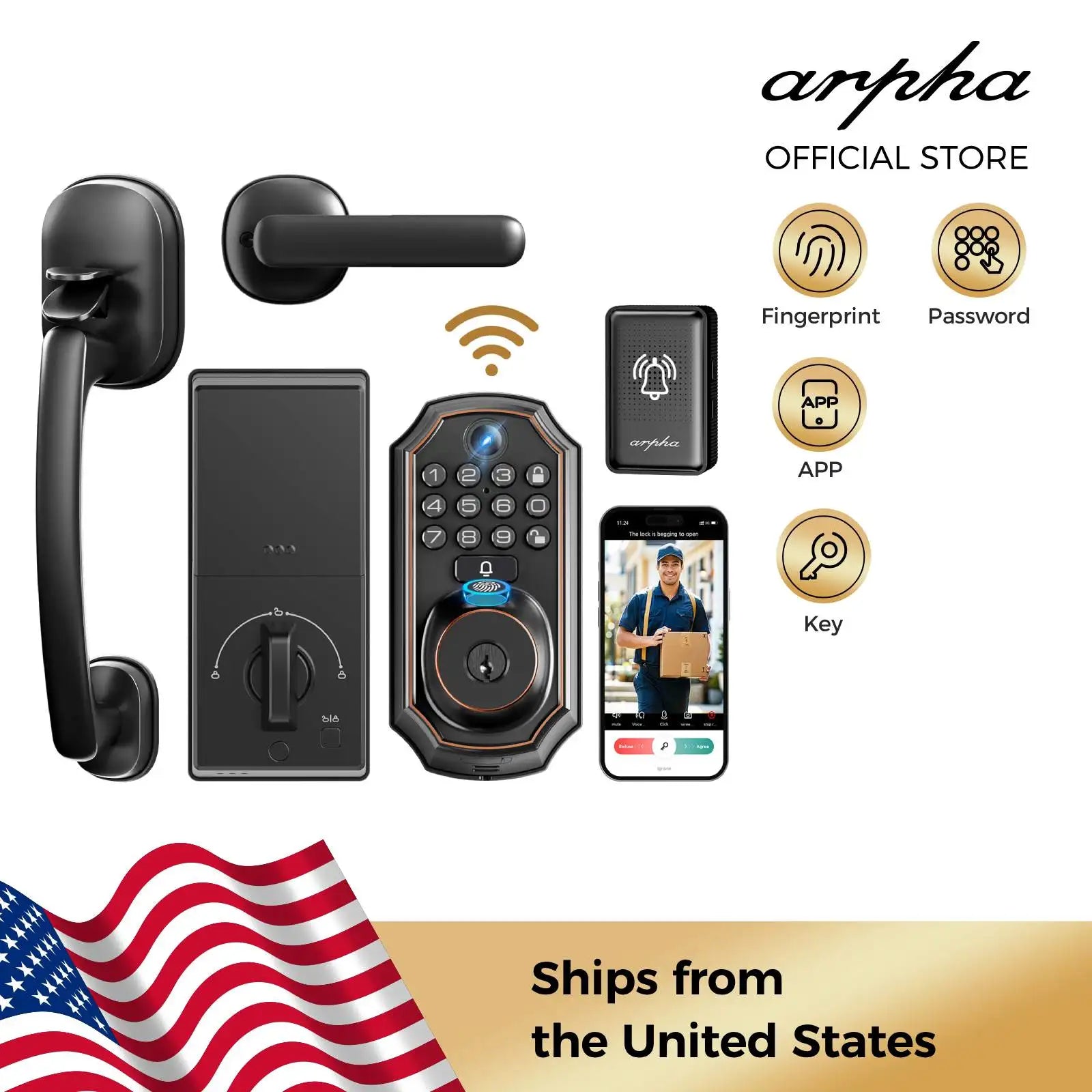 ARPHA D289H Smart WiFi Fingerprint Door Lock with Camera
