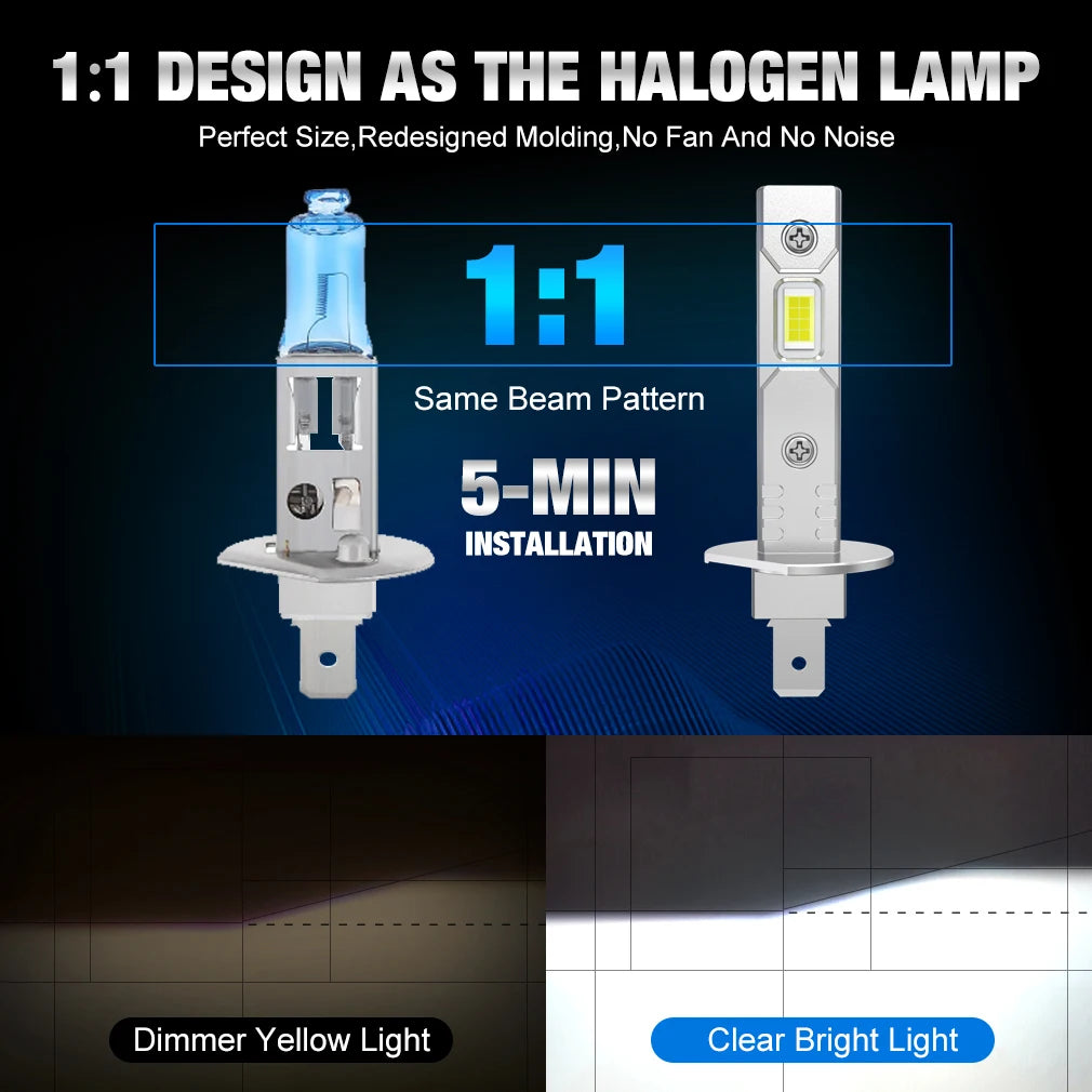 Par H1- eller H3-LED-pærer - hvide eller gule