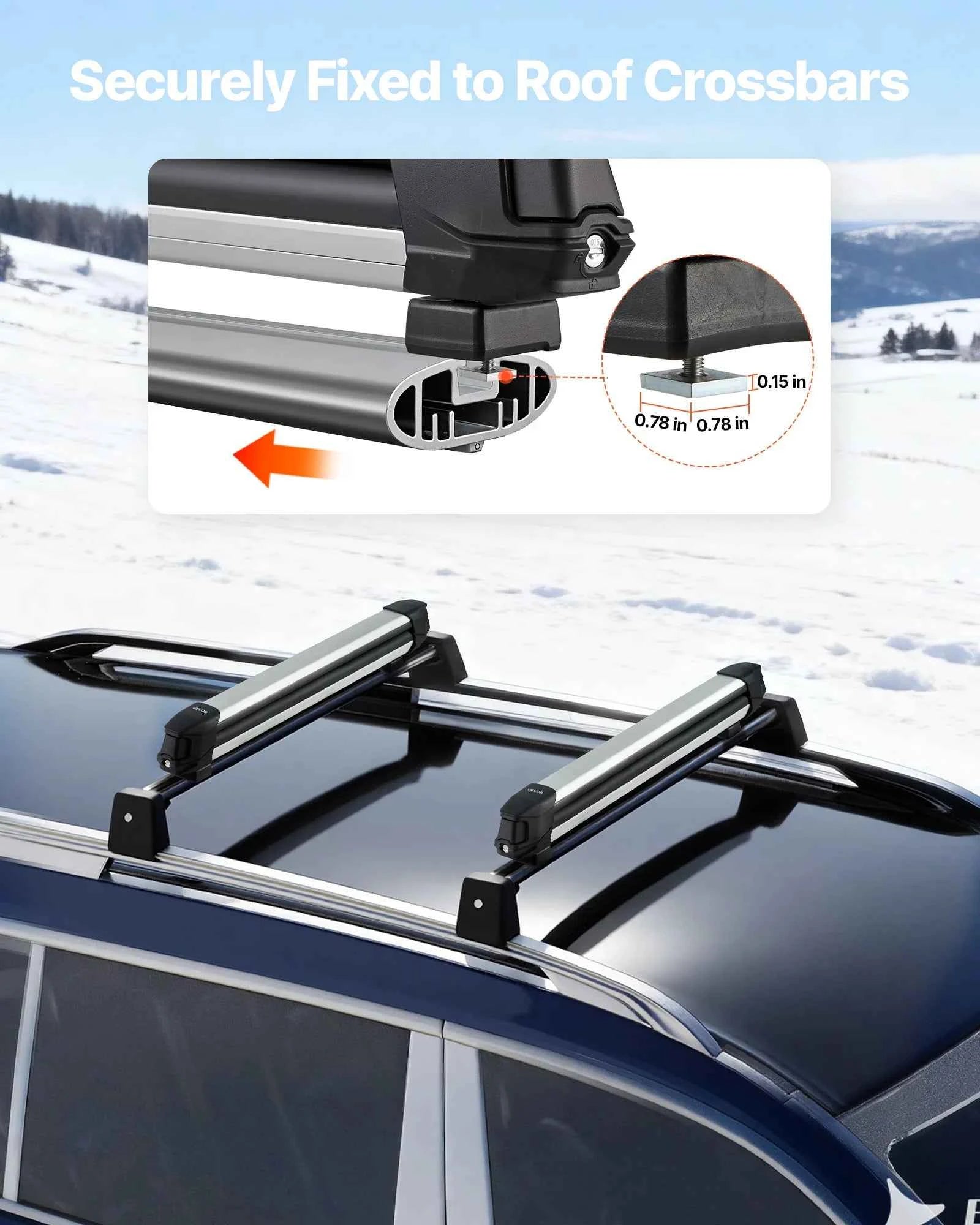 VEVOR Ski & Snowboard Roof Rack Carry up to 6 Pairs of Skis or 4 Snowboards Aluminum Car Roof Rack Fit Most Slotted Crossbars