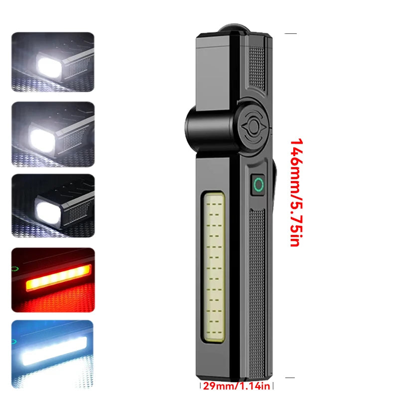 USB Rechargeable LED Work Light 1000 Lumens COB Lantern with Power Capacity Indicator Handled Flashlight for Outdoor Car Repair 