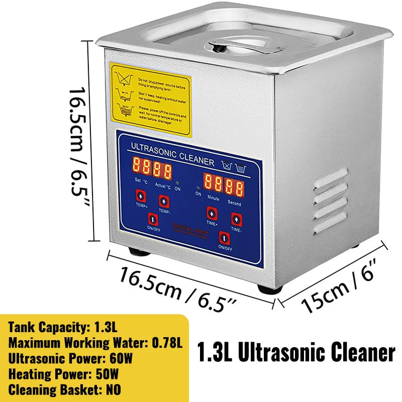 1.3L Ultrasonic Cleaner with Digital Timer for Jewelry & Glasses