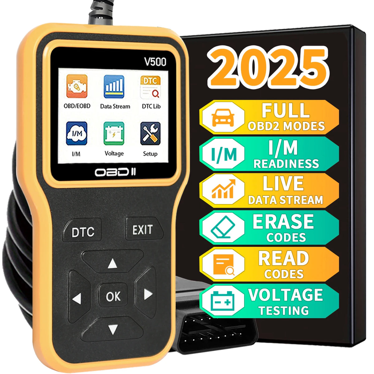 V500 OBD2 Engine Code Reader with Live Data & Voltage Display