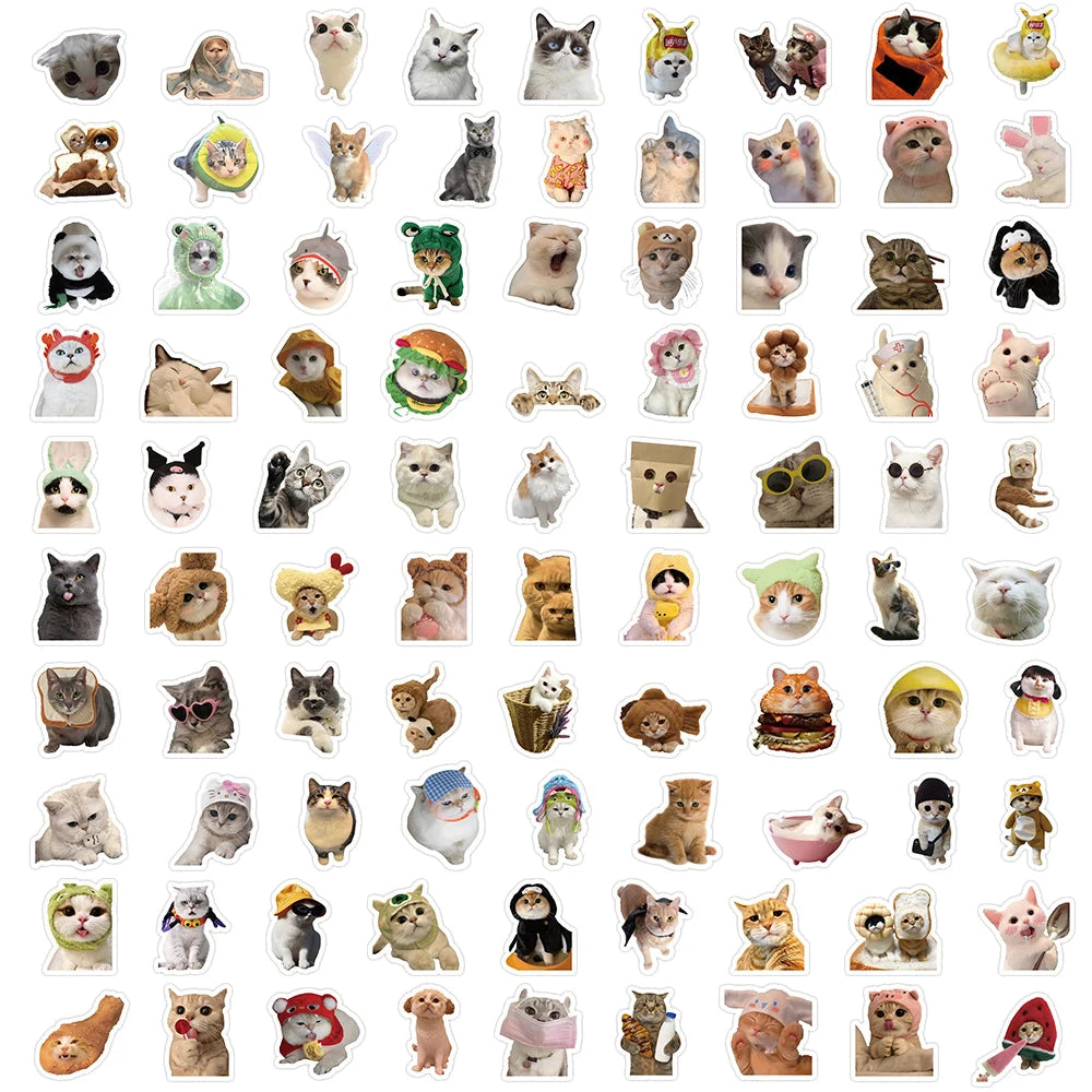 10/50/100pcs Funny Cat Stickers Cartoon Cute Decals Toy Stationery Guitar Phone Bicycle Laptop Luggage Car Graffiti Kids Sticker 