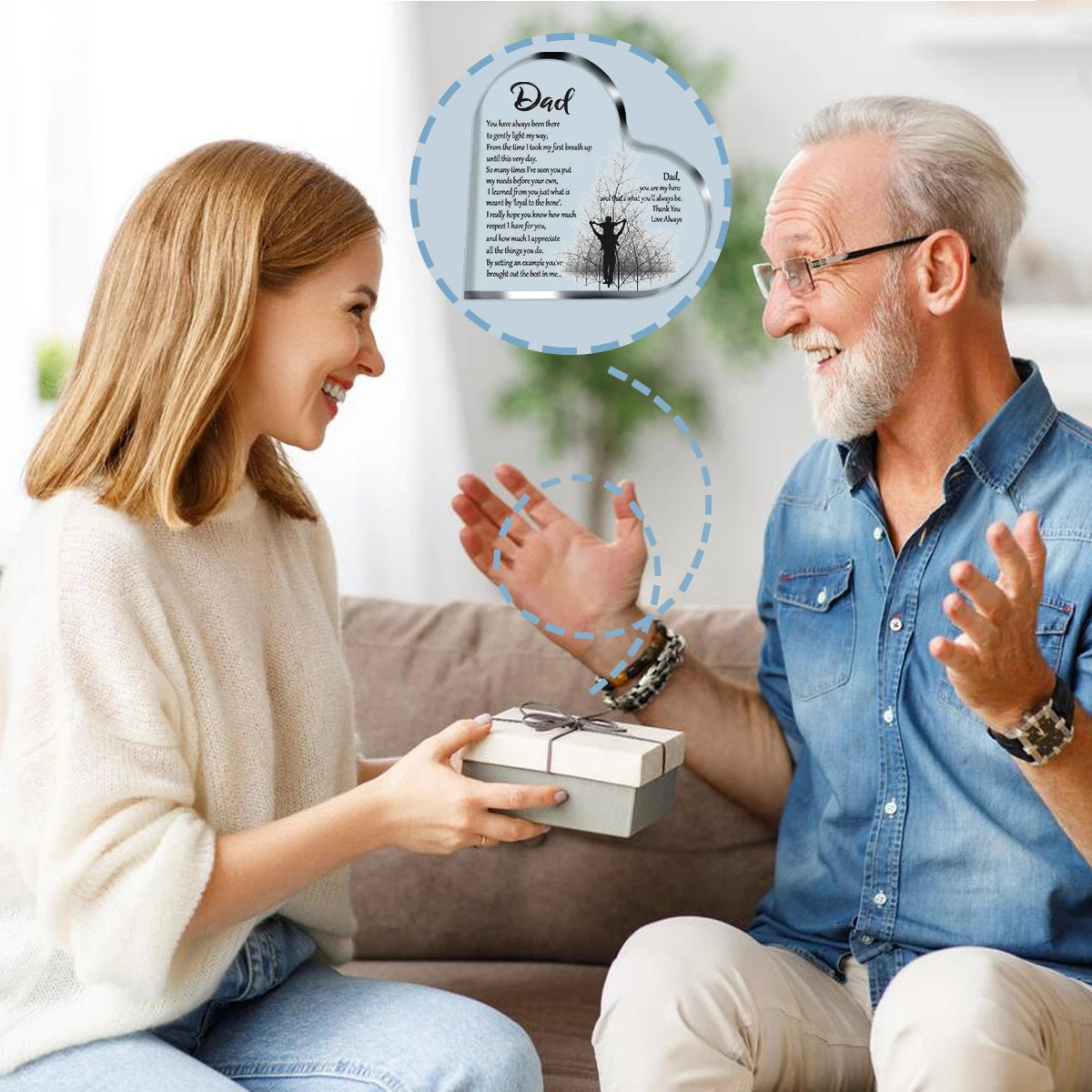 1-3PCS Heart Shape Acrylic Plaque for Dad Birthday Father's Day Thankful Quote Blessed Wish Memorial Keepsake Gift Thank you Dad