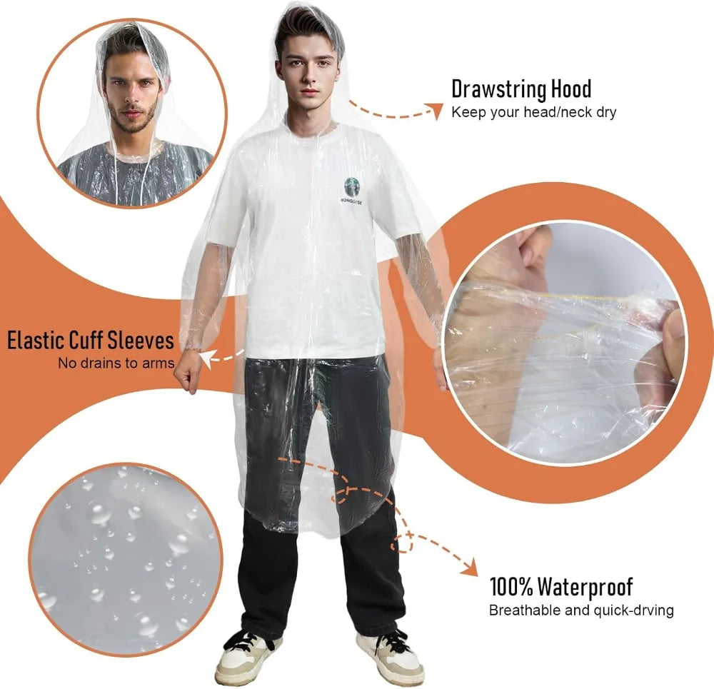 Rain Ponchos Family Pack - Disposable Emergency Ponchos for Adults & Kids, 8 Pack