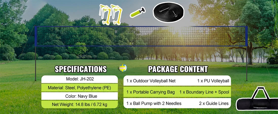 SucceBuy Outdoor Volleyball Net System Adjustable Height Steel Poles with PVC Volleyball Pump Carrying Bag for Beach Lawn