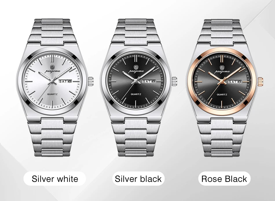 PENGAGAR Luxury Sport Quartz Man Wristwatch Waterproof Luminous Date Week Men Watches Stainless Steel Men's Watch Male Reloj+box 