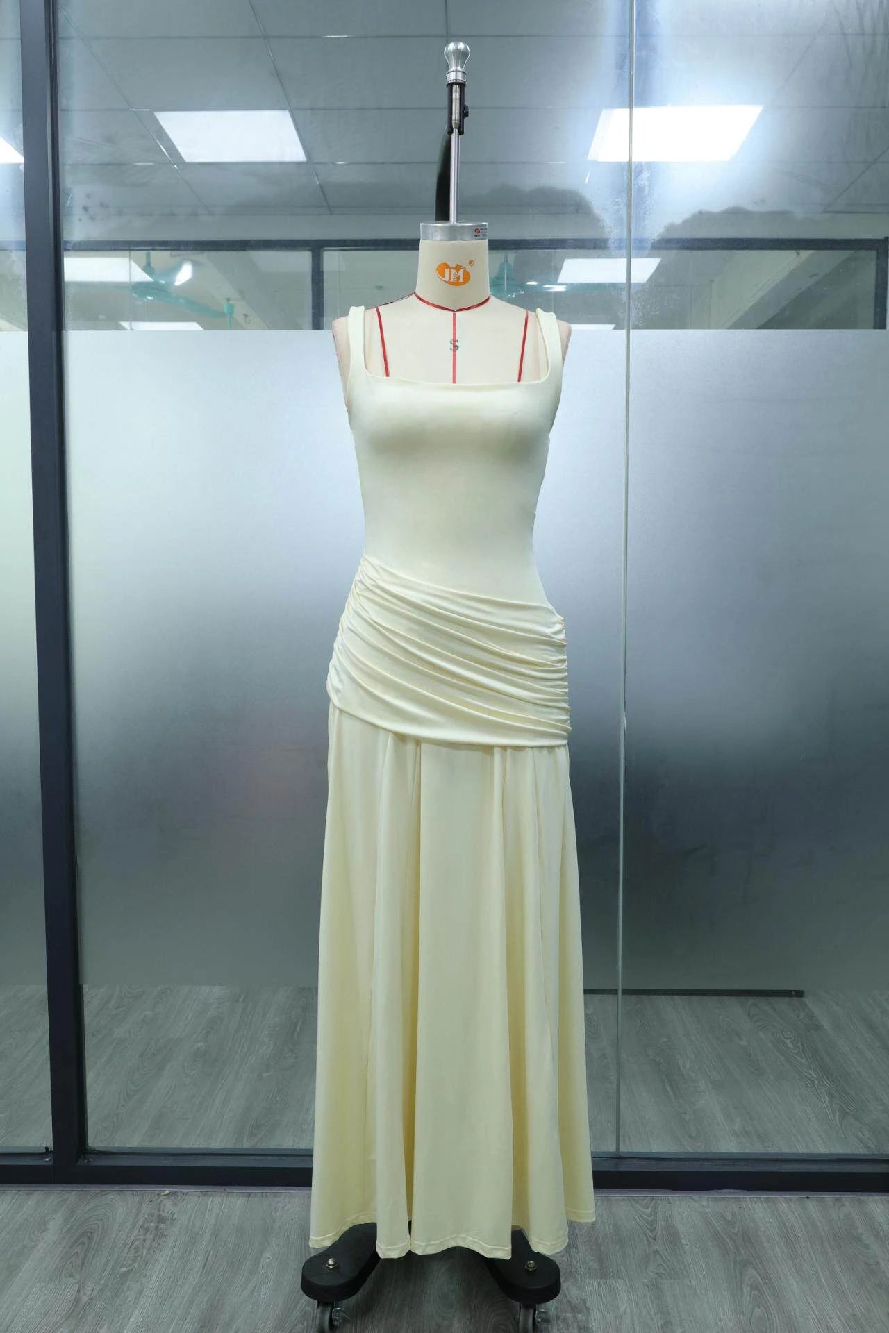 Women’s Elegant Ruched Backless Maxi Dress with Square Neck
