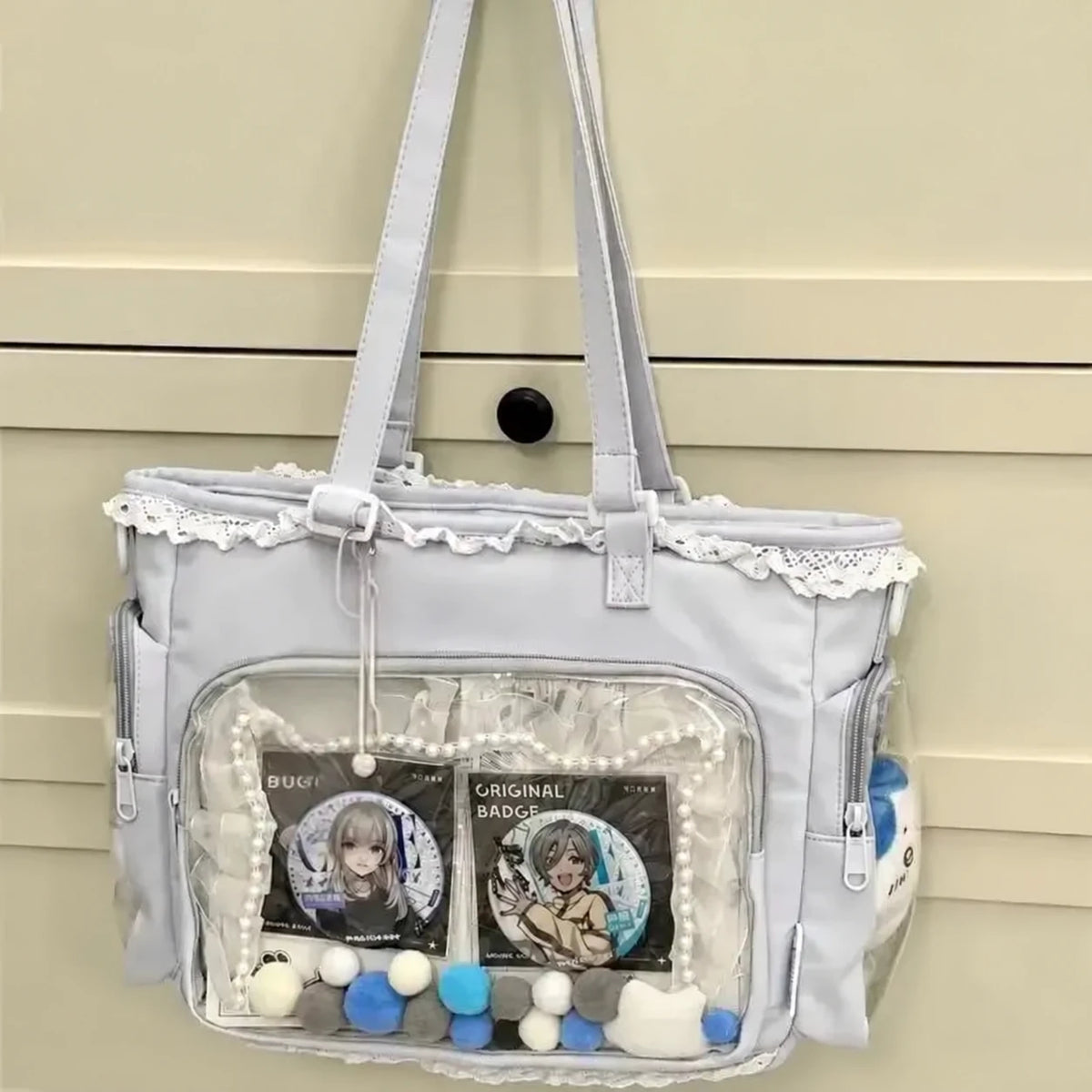 Geantă tote Itabag cu bordură din dantelă și fereastră transparentă de expunere