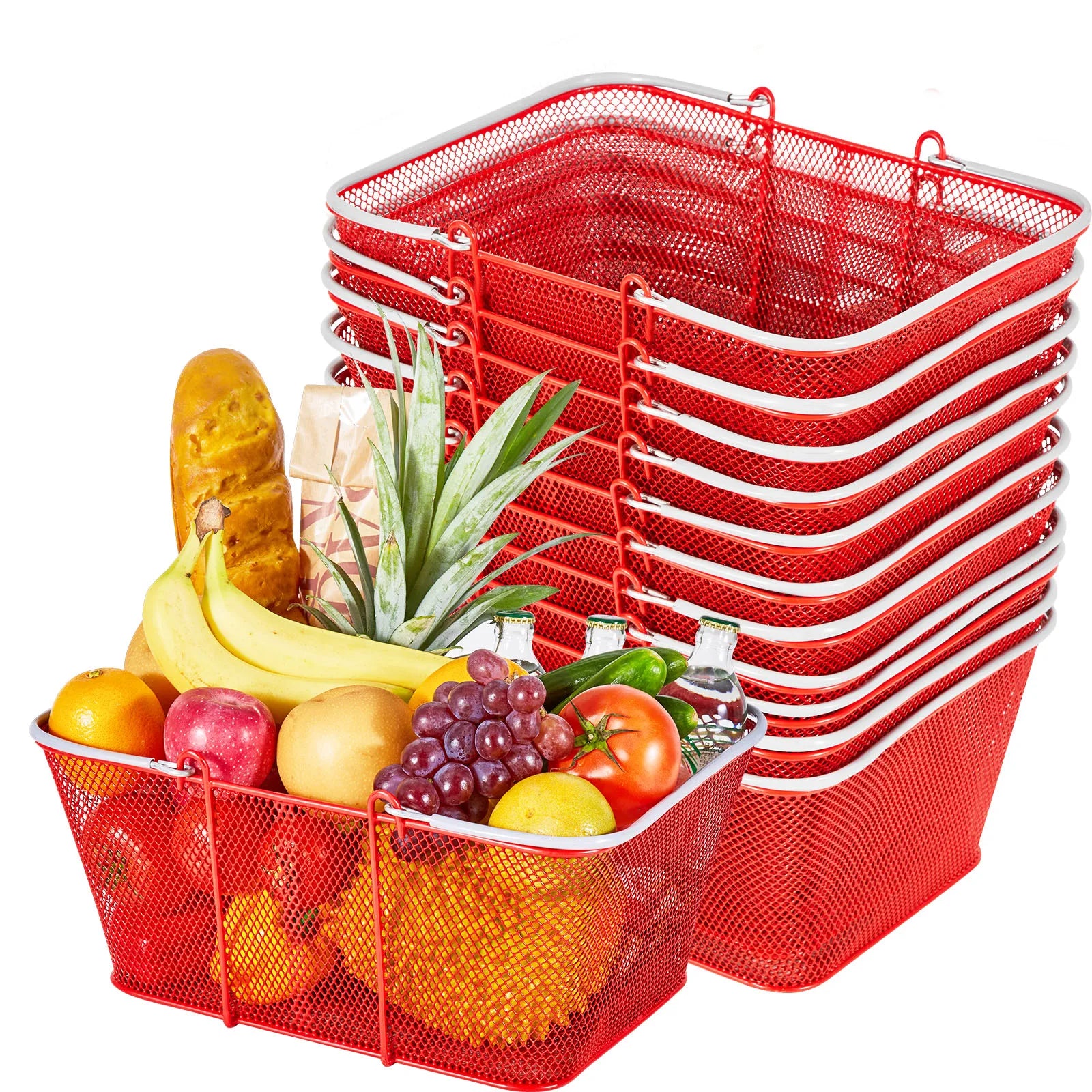12 Pack 22L Stackable Metal Shopping Baskets with Handles