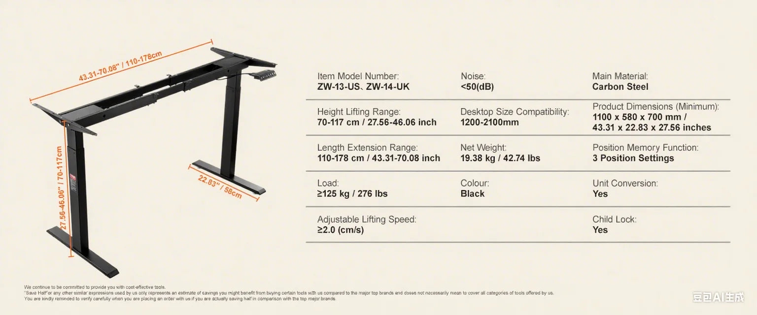 Cadre de bureau debout SucceBuy électrique, tréteaux de bureau ergonomique ajustable pour ordinateur, base de poste de travail DIY pour maison/bureau, noir et blanc