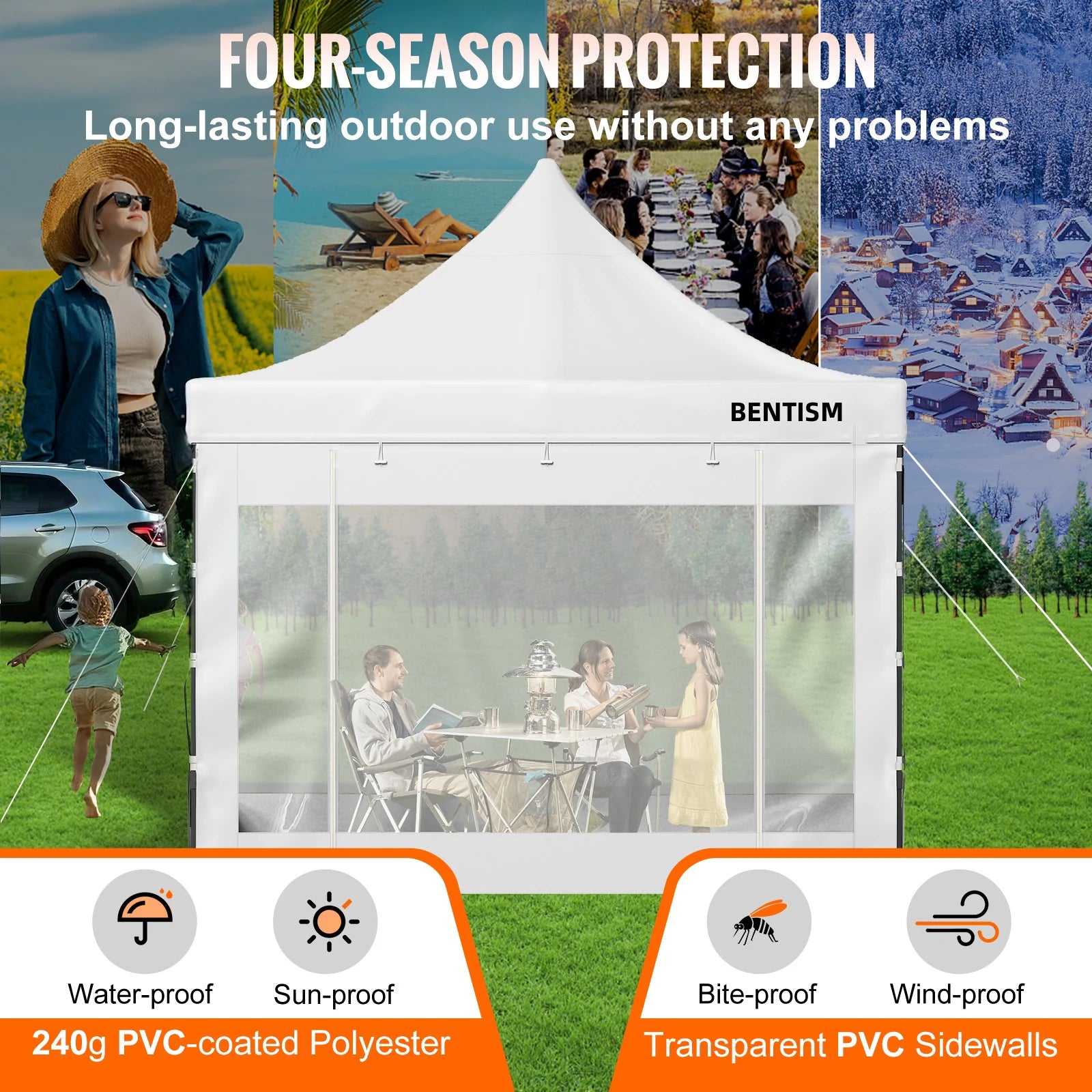 SucceBuy Tenda de Palco Pop Up 10x10 Alpendre ao Ar Livre com Paredes Laterais Removíveis e Bolsa com Rodas Abrigo Portátil Instantâneo para Festa/Acampamento