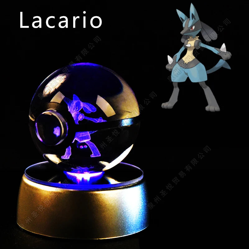 Pokemon Crystal Ball 3D Pikachu Gengar Mewtwo Night Light Lamp Pokeball 3D Glass Pokemon Crystal Ball Statue Kids Birthday Gift 