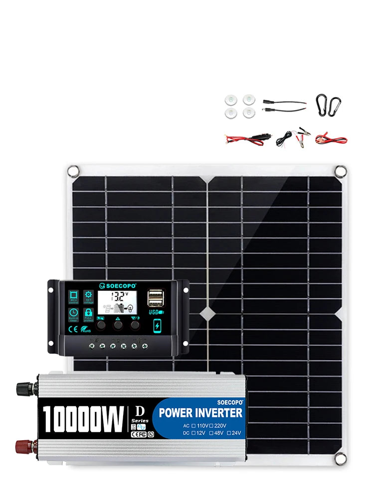 Komplet solcellekit 300W panel, 100A controller, 12V inverter