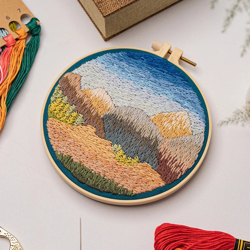 Printed Landscape Embroidery Kit, Hoop Options