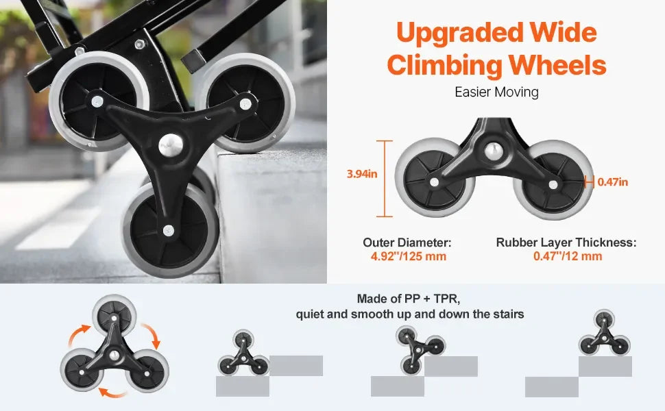 Heavy Duty Stair Climbing Cart with 6 Wheels – 460lb Folding Dolly for Luggage, Groceries & Home Moves