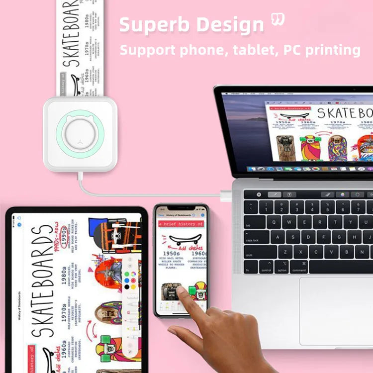 Portable Mini Thermal Printer Wirelessly BT 203dpi Photo Label Memo Wrong Question Printing With USB Cable Imprimante Portable 