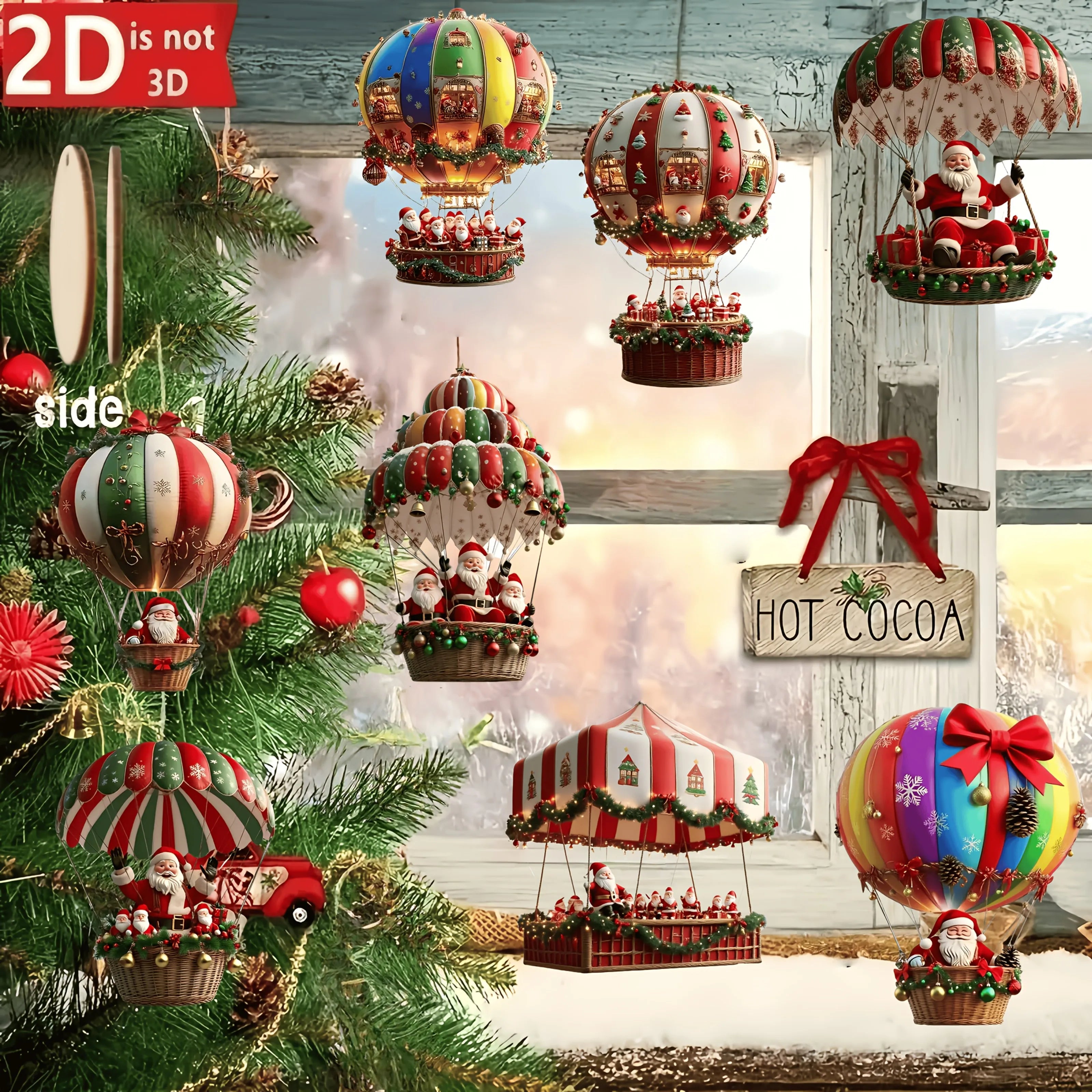 10pcs Christmas Wooden Hot Air Balloon Pendants 🎈 