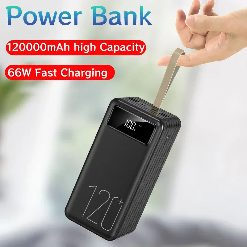 120 Ah visoko zmogljiva Power Bank 120 W Super Fast Charging Prenosni polnilec Zunanja baterija Powerbank za IPhone Huawei