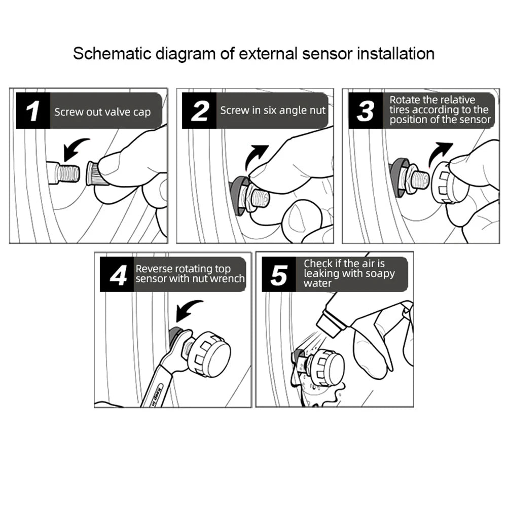 Solar TPMS Tire Pressure Monitoring System with External Sensors