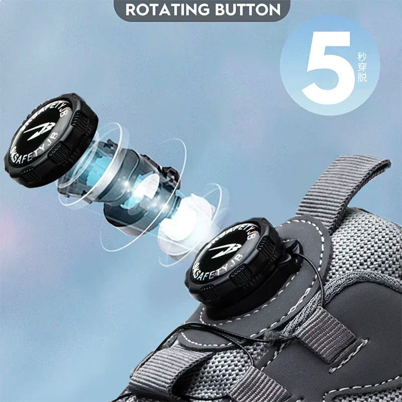 Rotating Button New Safety Shoes Men Anti-smash Anti-puncture Work Shoes Fashion Men Sport Shoes Security Protective Boots Men 